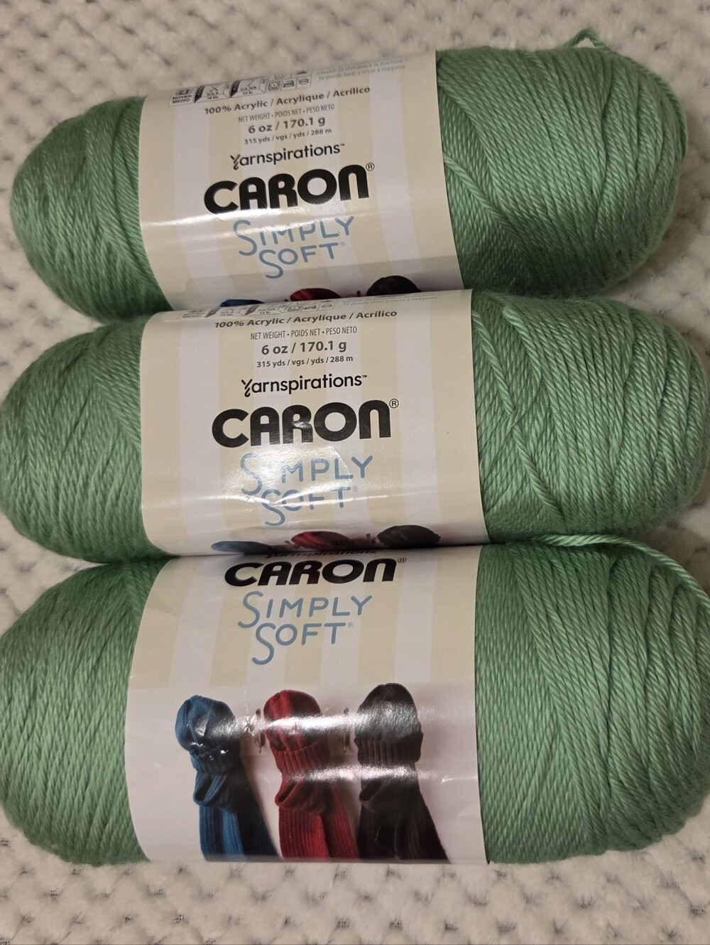 NIP CARON SIMPLY SOFT YARN 3 SKEINS 6 OZ EA SAGE GREEN
